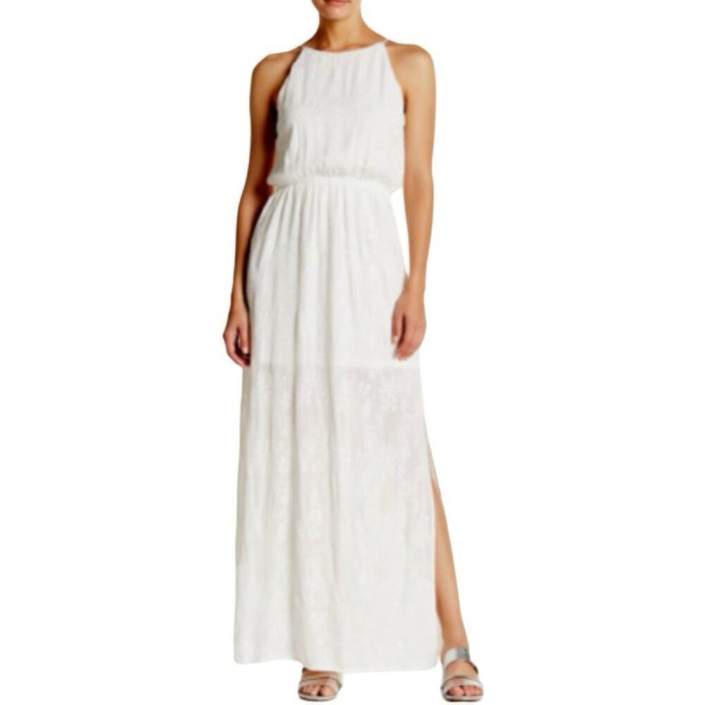 Love Ady Women’s Embroidered Cotton Halter Maxi Dress Ivory Size S/M